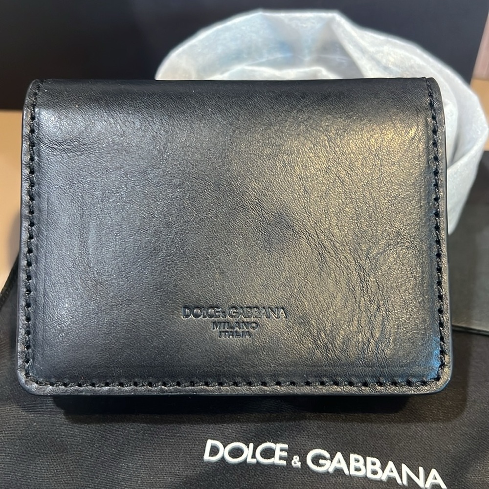 NEW DOLCE GABBANA D&G BLACK LEATHER CARD Crossbody Strap Wallet Shoulder Bag